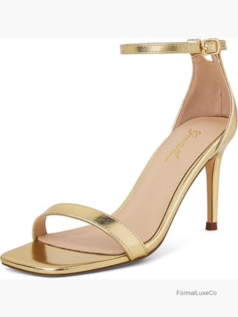 Women's Strappy Stiletto Heeled Sandals Square Open Toe Ankle Buckle Prom